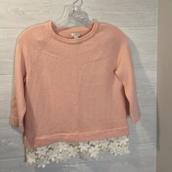 J. Crew Women's Lace Hem Knit Sweater Merino Wool Blend Pullover - Picture 3 of 6